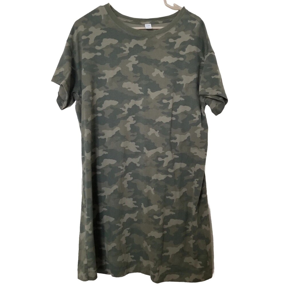 Old Navy Camoflauge Tshirt Womens Large Long Green Tunic Cotton‎ Short Sleeve